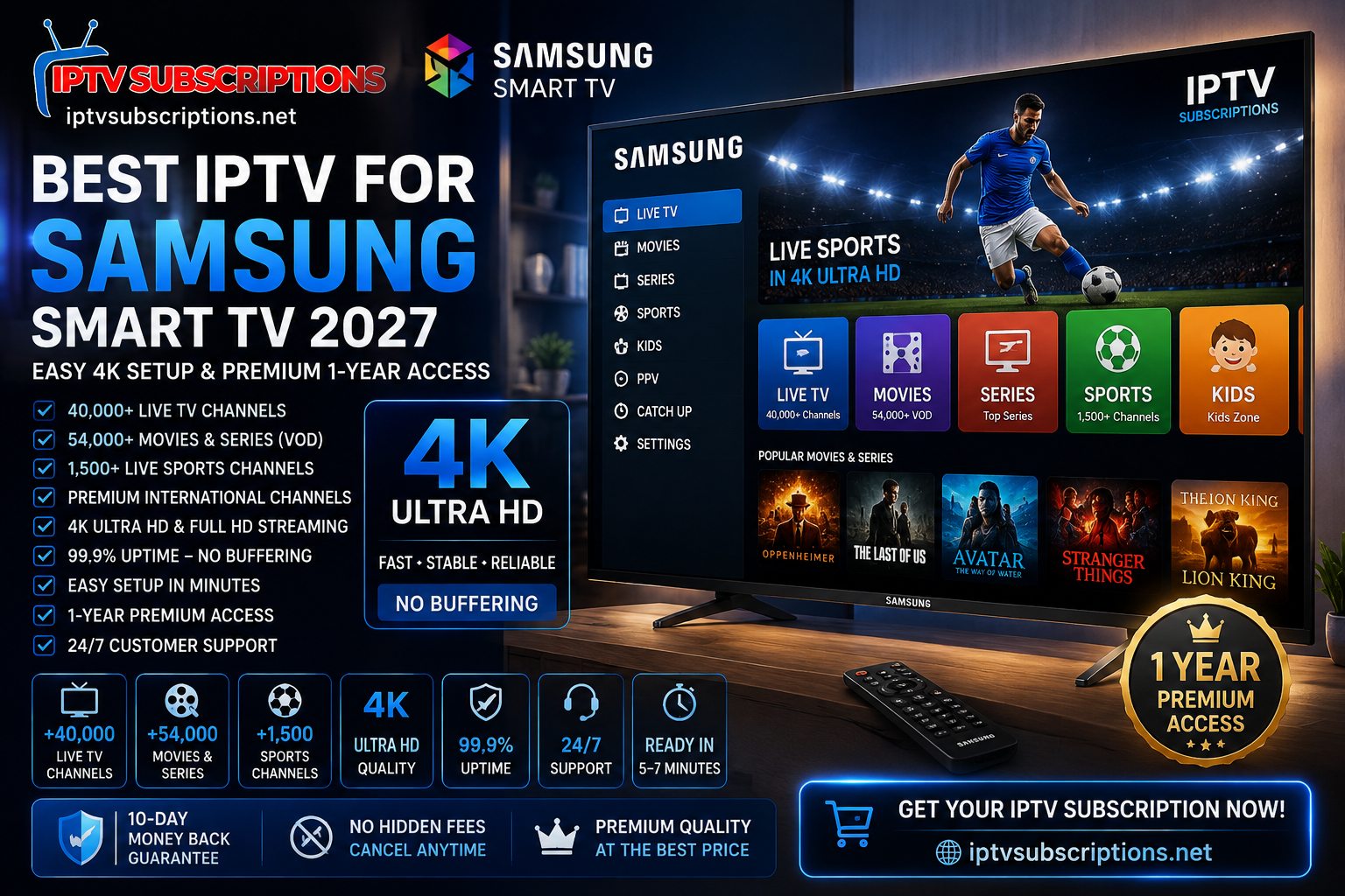 Best IPTV for Samsung Smart TV 2027 – Easy 4K Setup & Premium 1-Year Access
