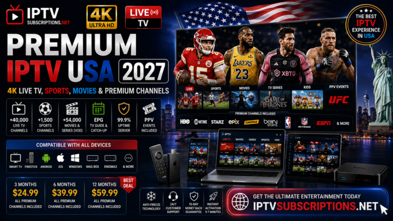 Premium IPTV USA 2027 – 4K Live TV, Sports, Movies & Premium Channels