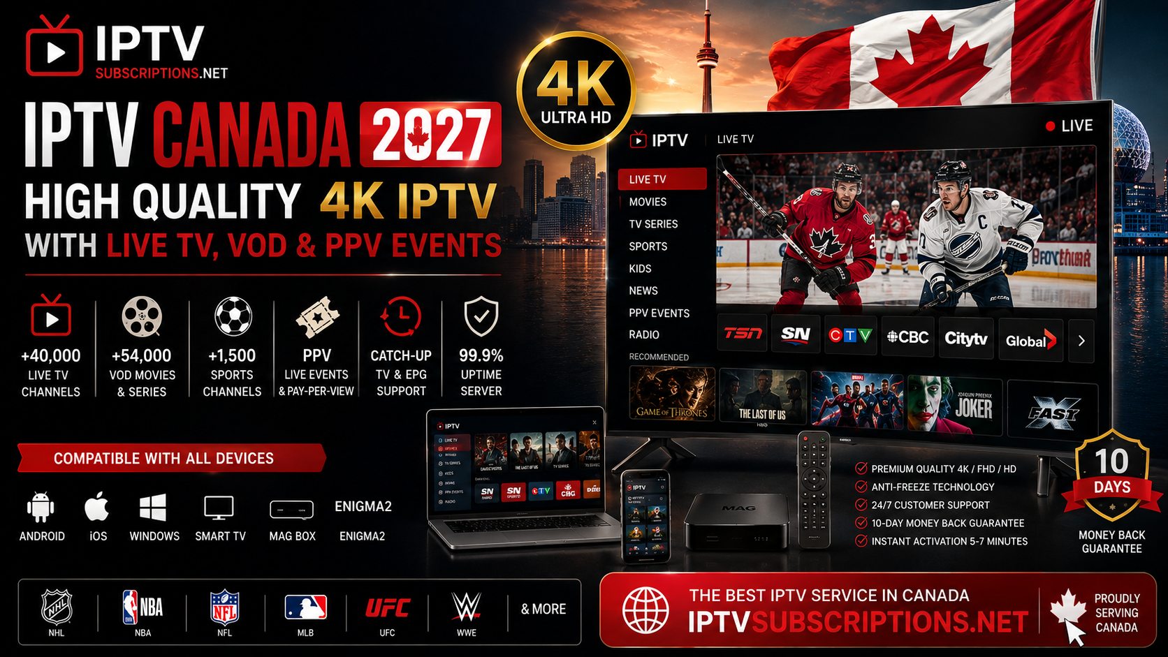 IPTV Canada 2027 High Quality 4K IPTV with Live TV, VOD & PPV Events
