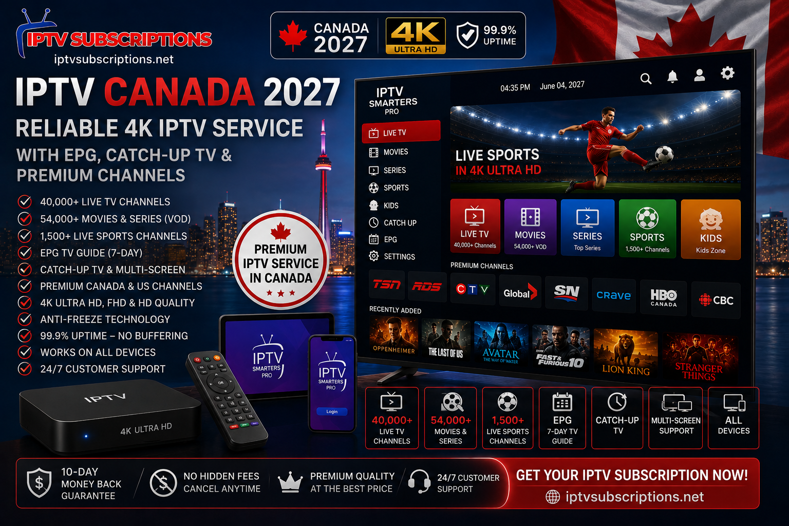 IPTV Canada 2027 β Reliable 4K IPTV with EPG, Catch-Up TV & Premium Channels