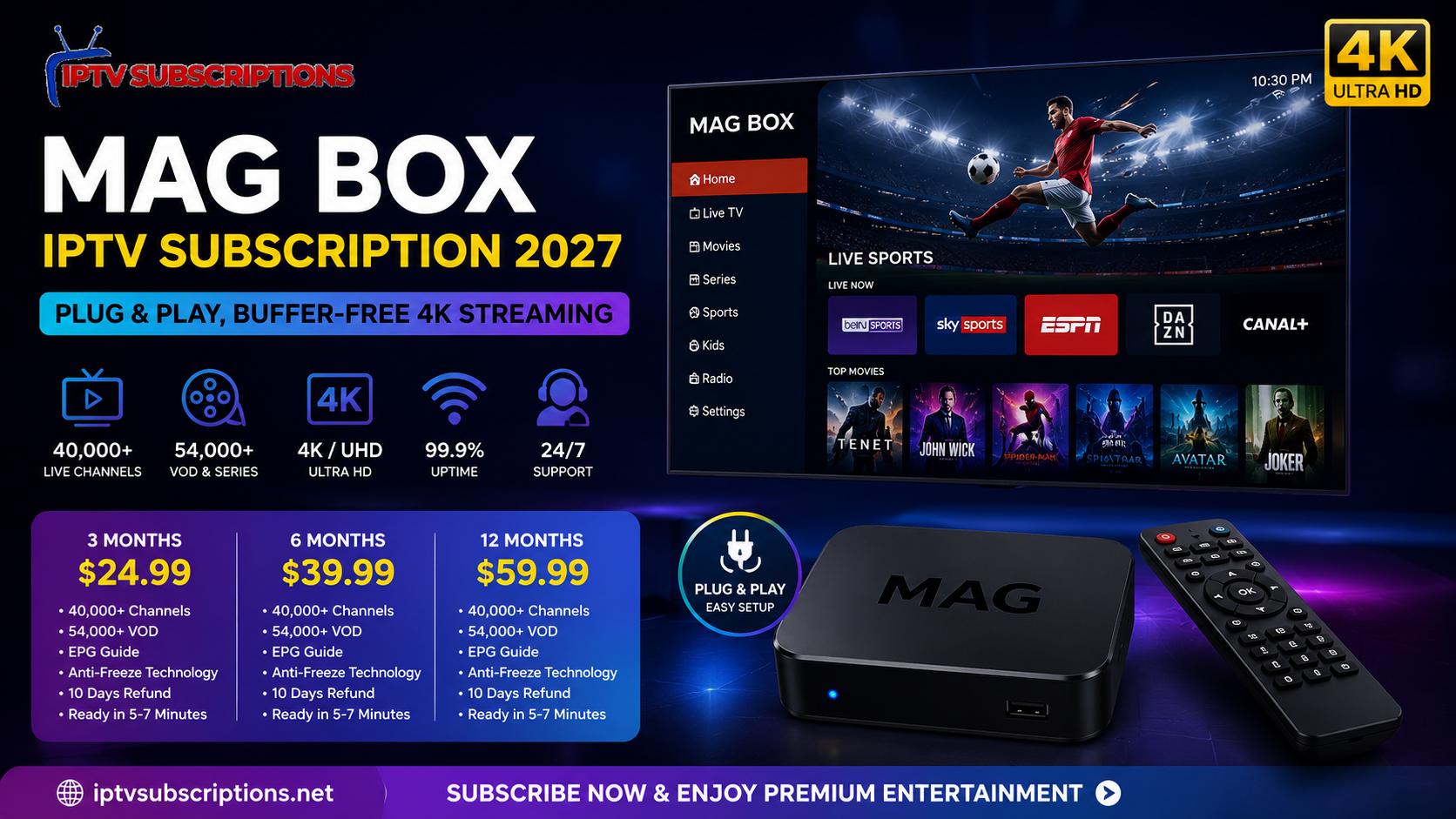 MAG Box IPTV Subscription 2027 – Plug & Play, Buffer-Free 4K Streaming