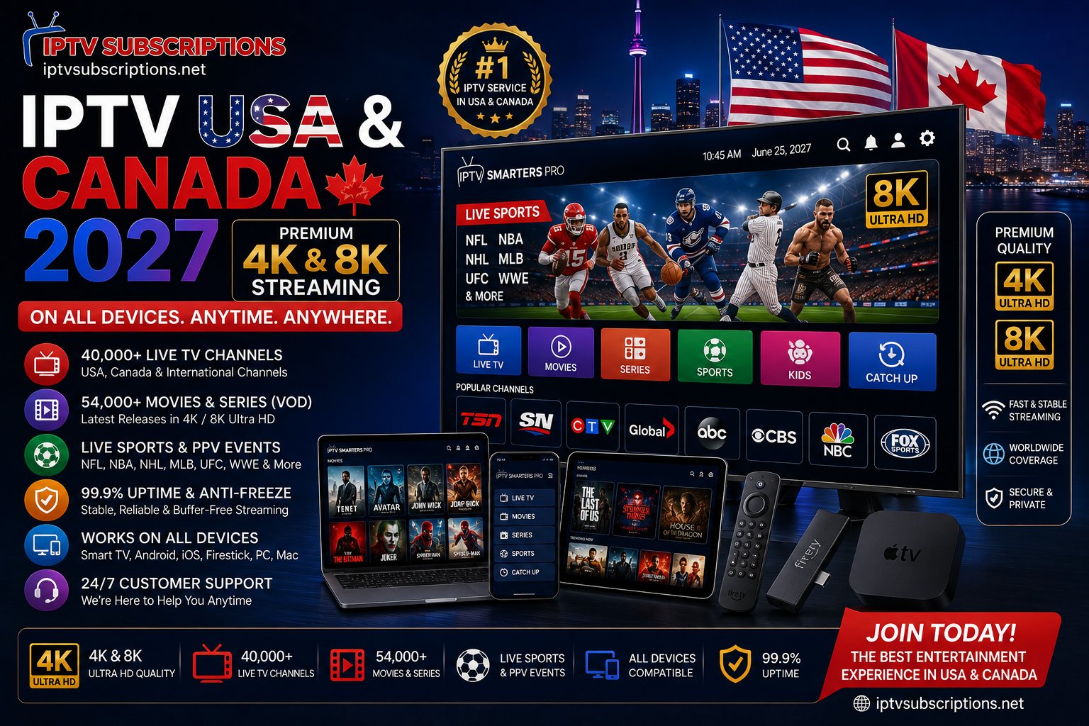 IPTV USA & Canada 2027 – Premium 4K & 8K Streaming on All Devices