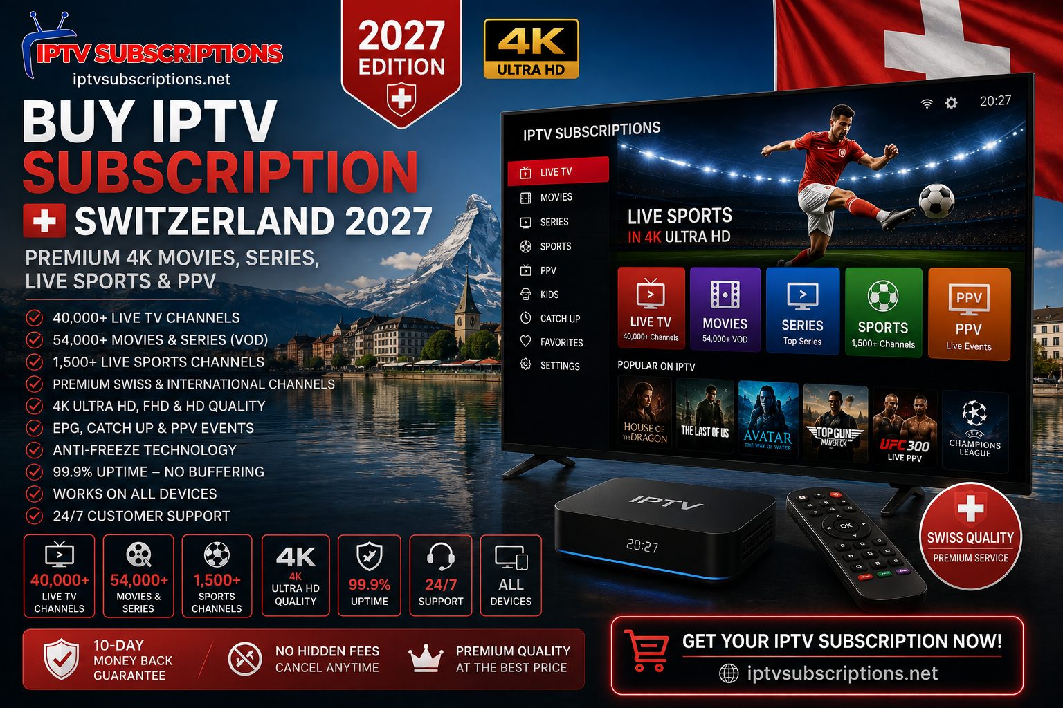Buy IPTV Subscription Switzerland 2027 – Premium 4K Movies, Series, Live Sports & PPV