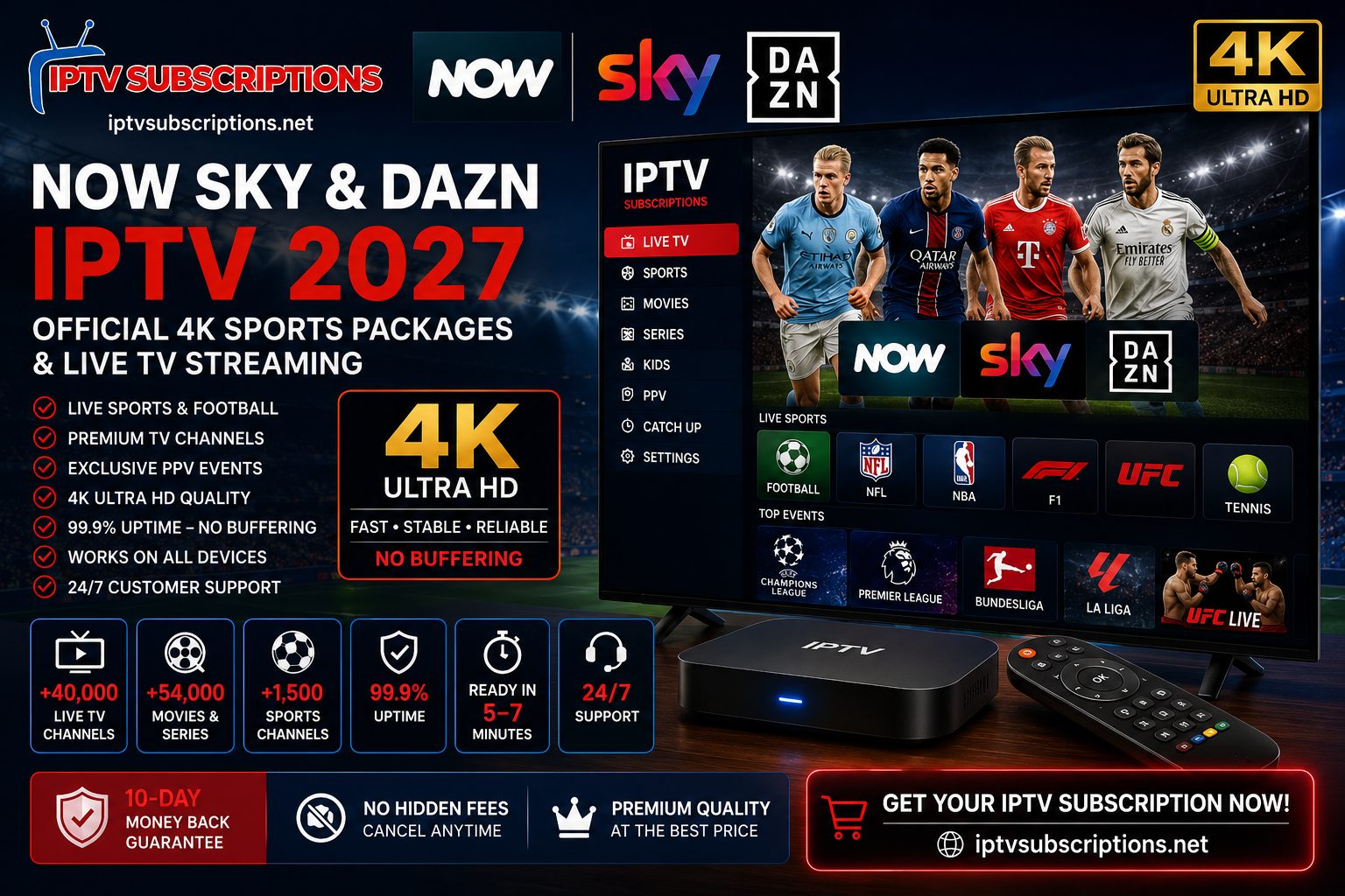 Now Sky & DAZN IPTV 2027 – Official 4K Sports Packages & Live TV Streaming