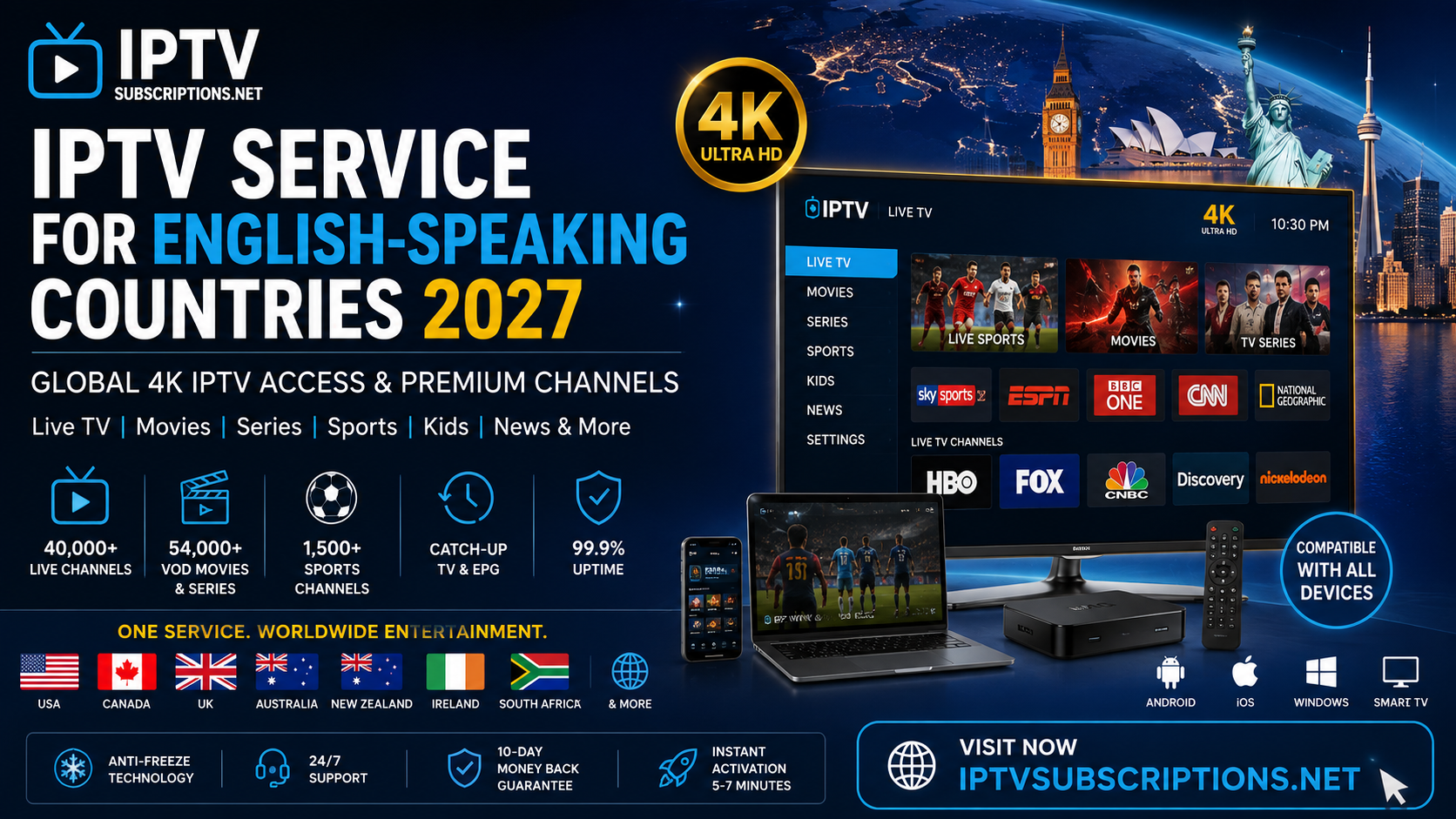 IPTV Service for English-Speaking Countries 2027 – Global 4K IPTV Access & Premium Channels